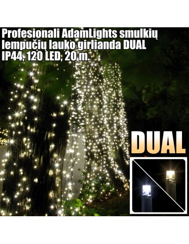 Profesionali AdamLights smulkių lempučių lauko girlianda DUAL | IP44, 120 LED, 20 m.