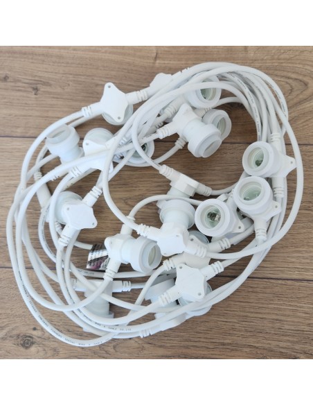 10 m ilgio keičiamų E-27 cokolio LED lempučių girlianda BALTAS laidas | IP67, 20 cokolių (kas 50 cm)