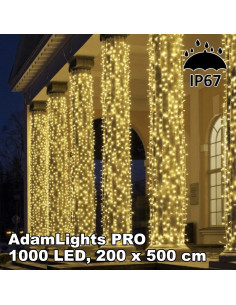 Profesionali AdamLights lauko girlianda šviesos užuolaida | IP67, 600 LED, 200x500 cm